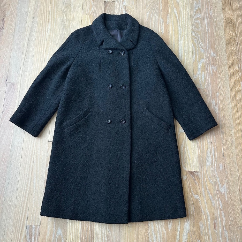Vintage 50s 60s Shagmoor Boucle Wool Swing Coat Peacoat Embellished Buttons